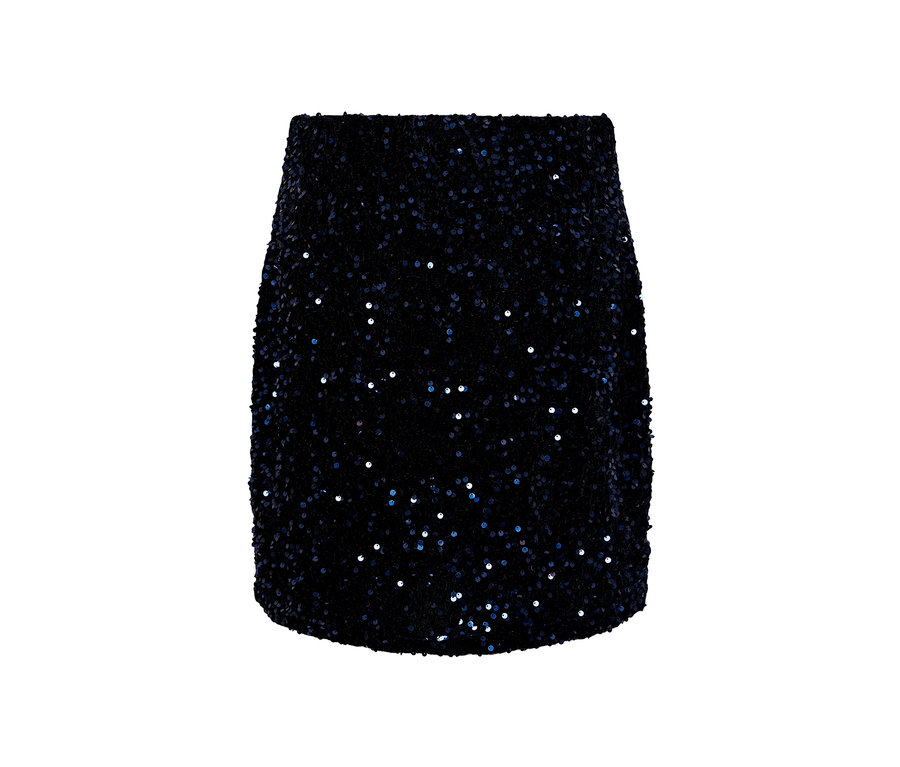 Blauer Paillettenrock.