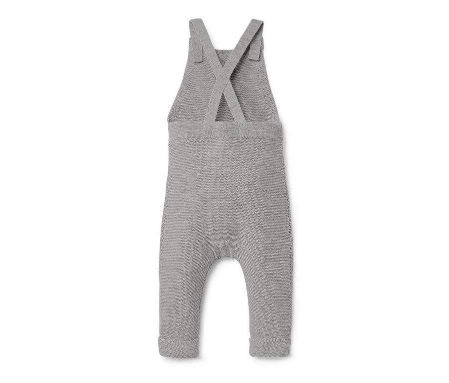 Detailansicht von hinten einer grauen Baby-Merino-Latzhose.