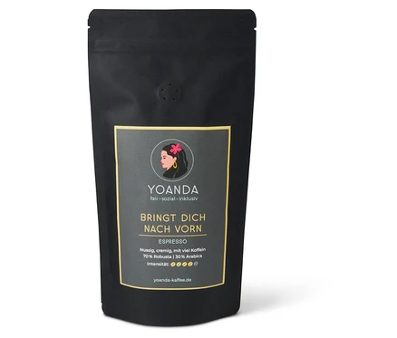 Schwarze Packung Yoanda - Bringt Dich nach vorn Espresso - 250 g Ganze Bohne.