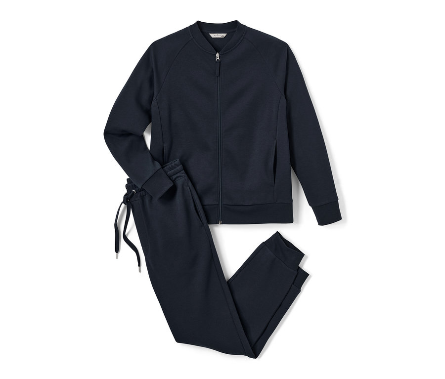 Marineblauer Hausanzug mit Reißverschlussjacke und Kordelzug.