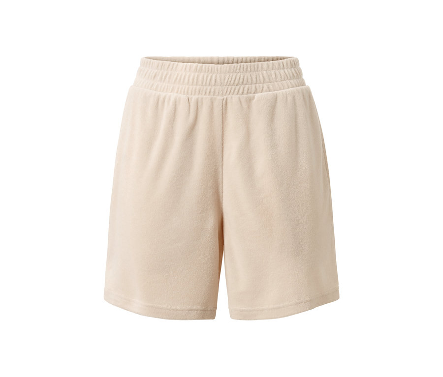 Beige Frottier-Sportshorts.