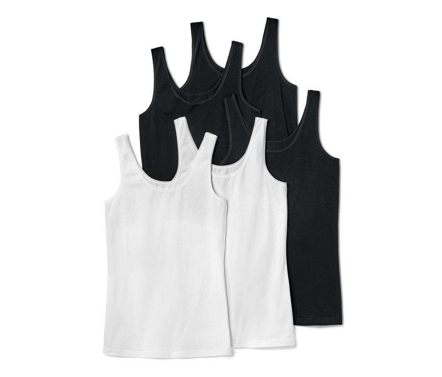 Fünf Hemdchen, davon zwei weiß und drei schwarz.