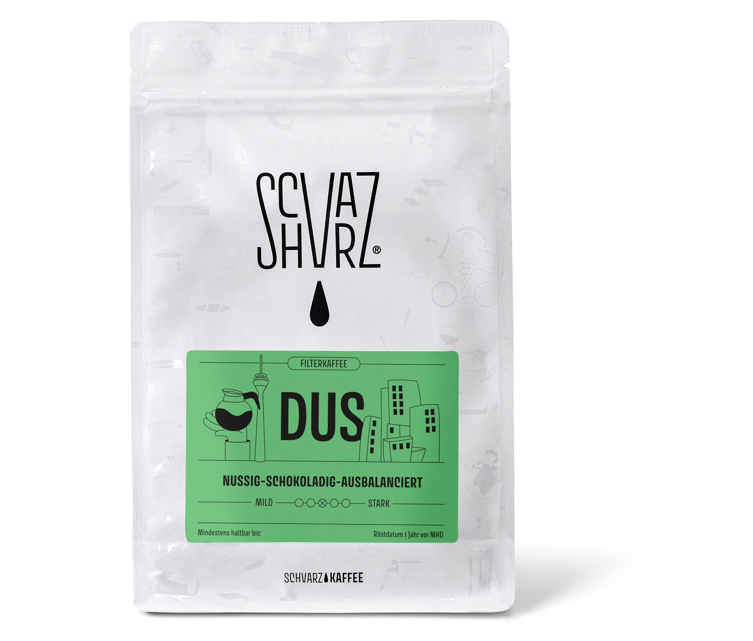 Verpackung von Schvarz - DUS Filterkaffee - 250 g Gemahlen.