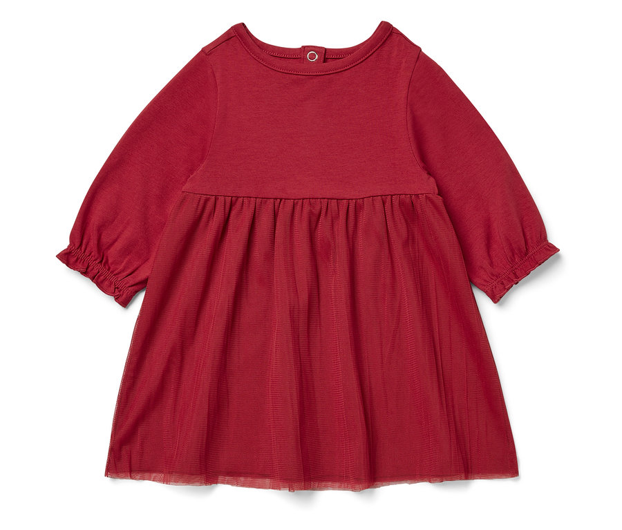 Rotes Babykleid mit langen Ärmeln und Tüllrock.
