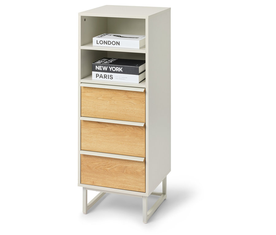 Schubladenturm »LEEG« mit 3 Schubladen steht vor einem weißen Hintergrund.
