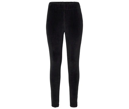 Schwarze Cordleggings mit elastischem Bund.