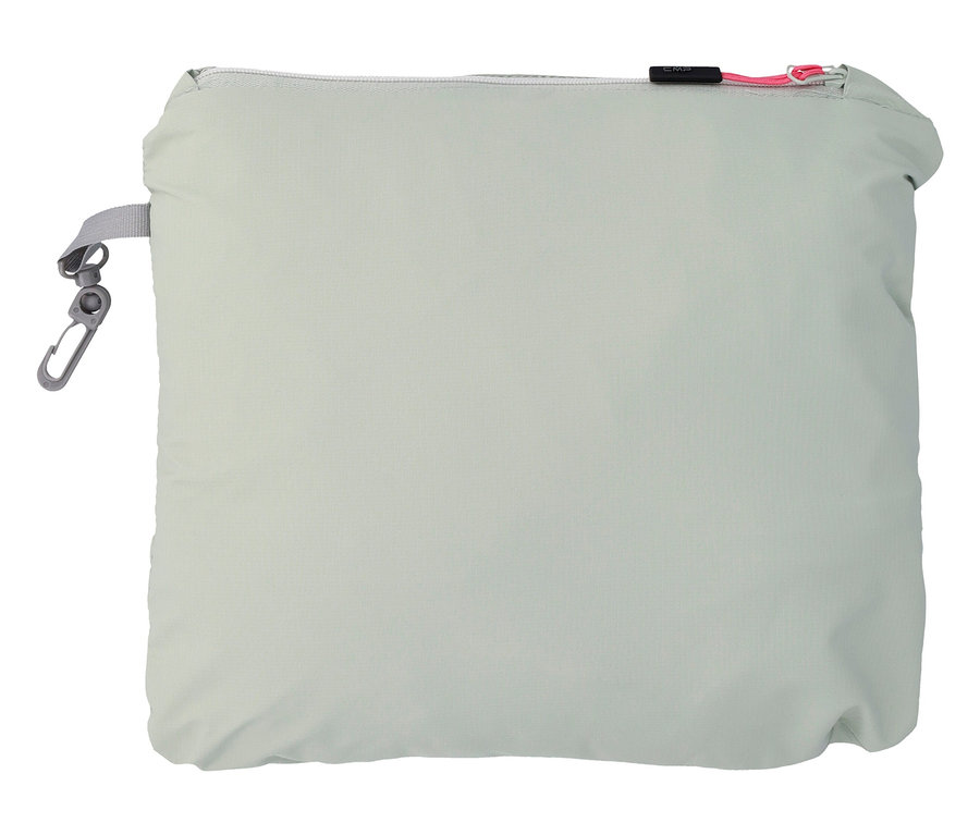 Hellgrüne, rechteckige Tragetasche mit silberfarbenem Reißverschluss und Karabinerhaken.