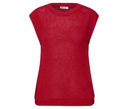 Rotes, kurzärmeliges Street One Shirt mit Rundhalsausschnitt und Feinstrick.