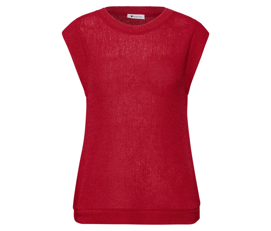 Rotes, kurzärmeliges Street One Shirt mit Rundhalsausschnitt und Feinstrick.