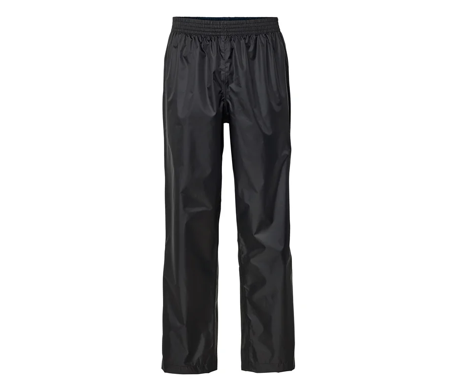 Schwarze Regenhose mit Gummibund.