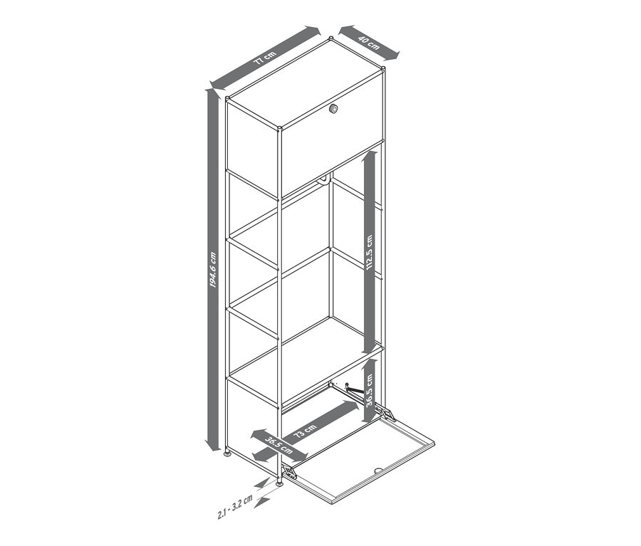 Abbildung einer Garderobe Metall »CN3« mit Maßangaben.