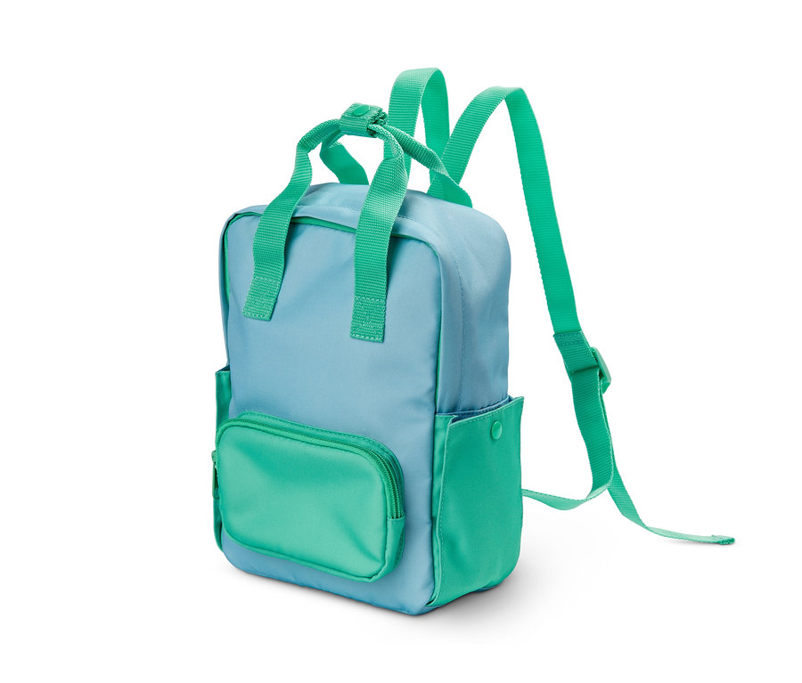 Ein blau-grüner Outdoor-Rucksack, Mini.