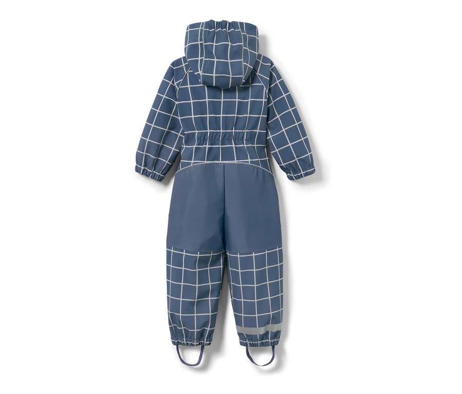 Blauer Kleinkind-Softshell-Einteiler mit Karomuster.