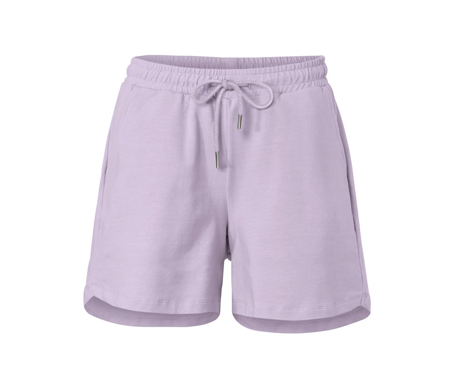 Fliederfarbene Sweatshorts mit Kordelzug in der Taille.