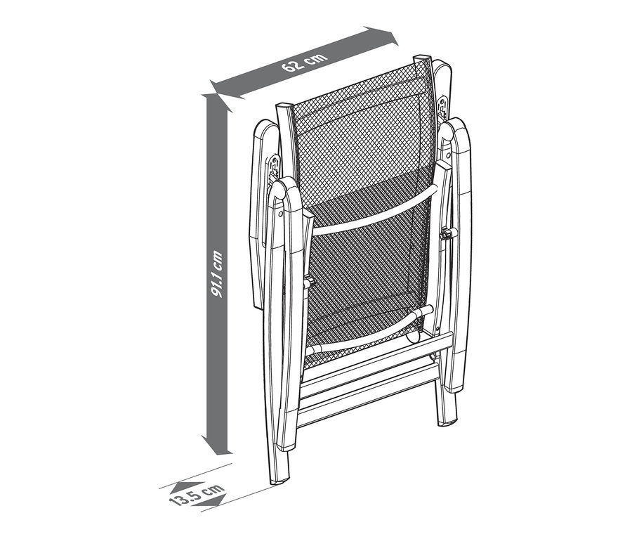Abbildung eines Hochlehners »Liska« mit verstellbarer Rückenlehne und Abmessungen.