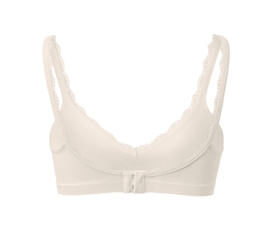 Ein cremefarbener Seamless-Soft-BH mit Spitze an Trägern und Saum.