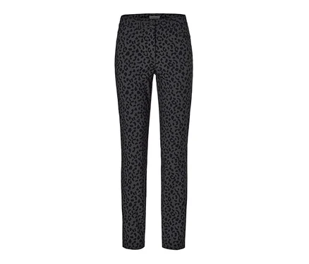 Graue Bengalin-Hose mit schwarzem Leopardenmuster.