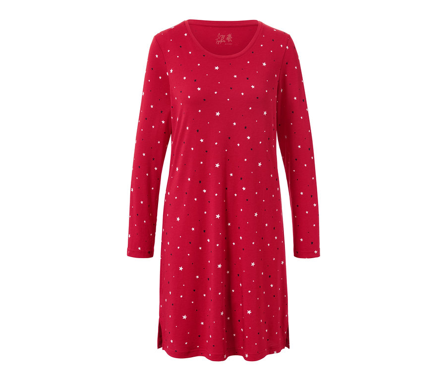 Rotes Nachthemd mit langen Ärmeln und Sternen.