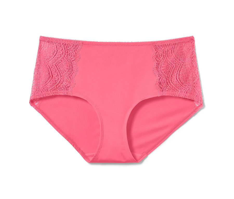 Eine pinke Midrise-Panty mit Spitze an den Seiten.