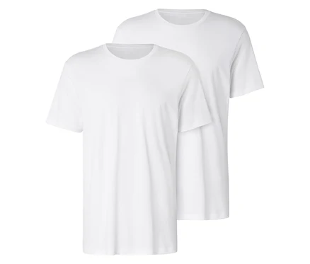 Zwei weiße T-Shirts liegen übereinander.