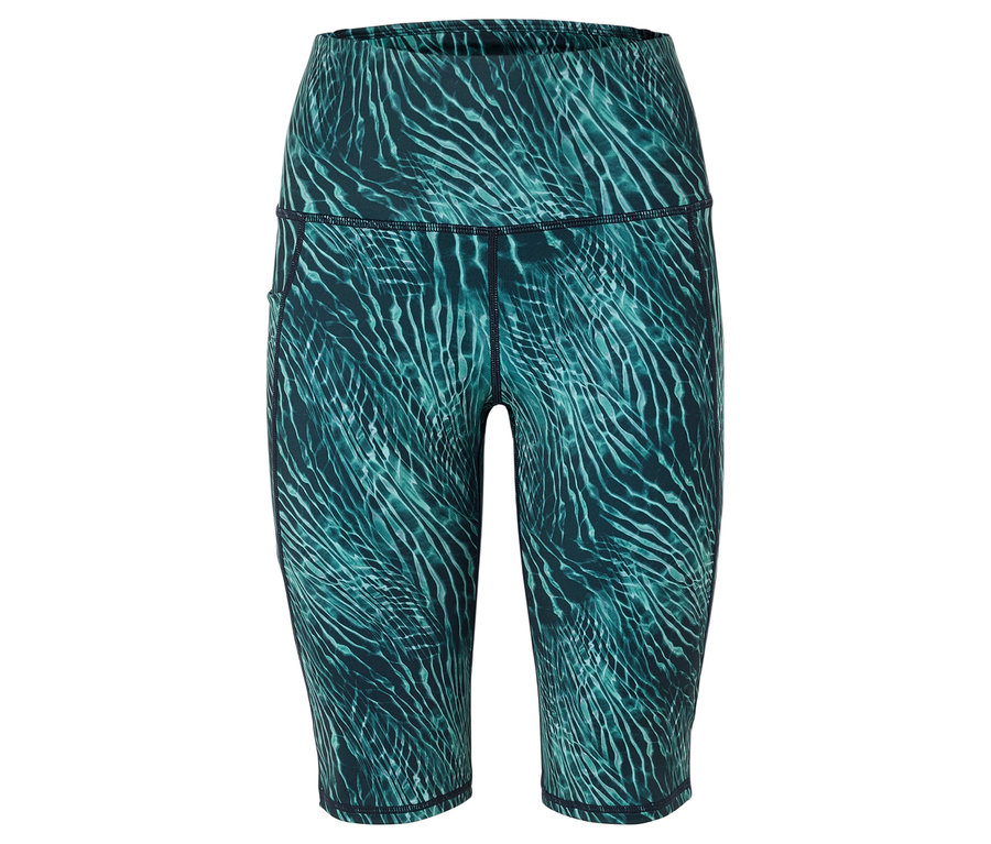 Capri-Leggings mit abstraktem, blaugrünem Muster.