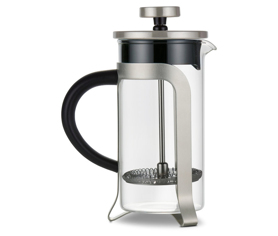 Eine Siebstempelkanne mit 300 ml Fassungsvermögen für 2 Tassen in Silber.