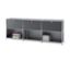 Graues Sideboard Metall »CN3« mit 3 versetzbaren Klappenfächern. In den unteren Fächern liegen Bücher und eine graue Kiste.