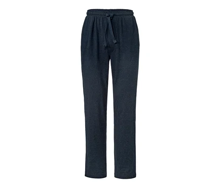 Eine dunkelblaue Relaxhose mit Kordelzug.