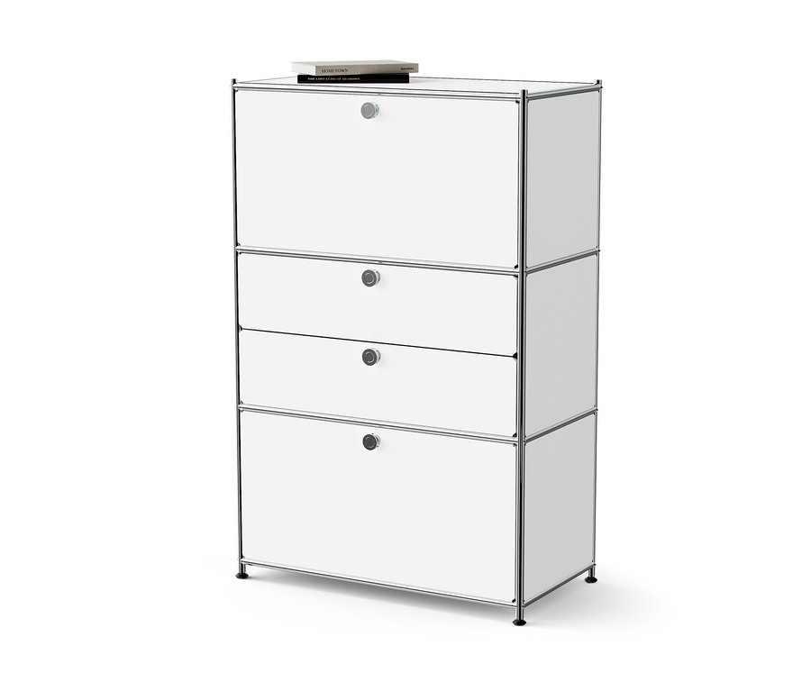 Weisse Kommode Metall »CN3« mit 2 Klappenfächern und 2 Schubladen.