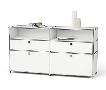Sideboard Metall "CN3" mit 2 Klappenfächern, 2 Schubladen und 2 offenen Fächern, weiss
