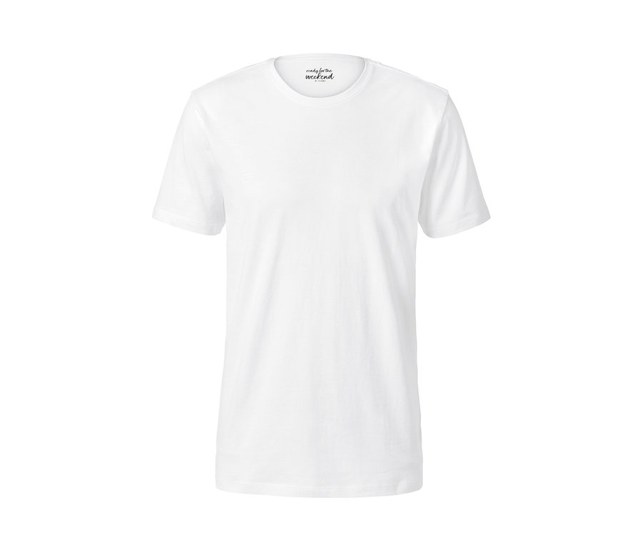 Weisses T-Shirt mit Rundhalsausschnitt.