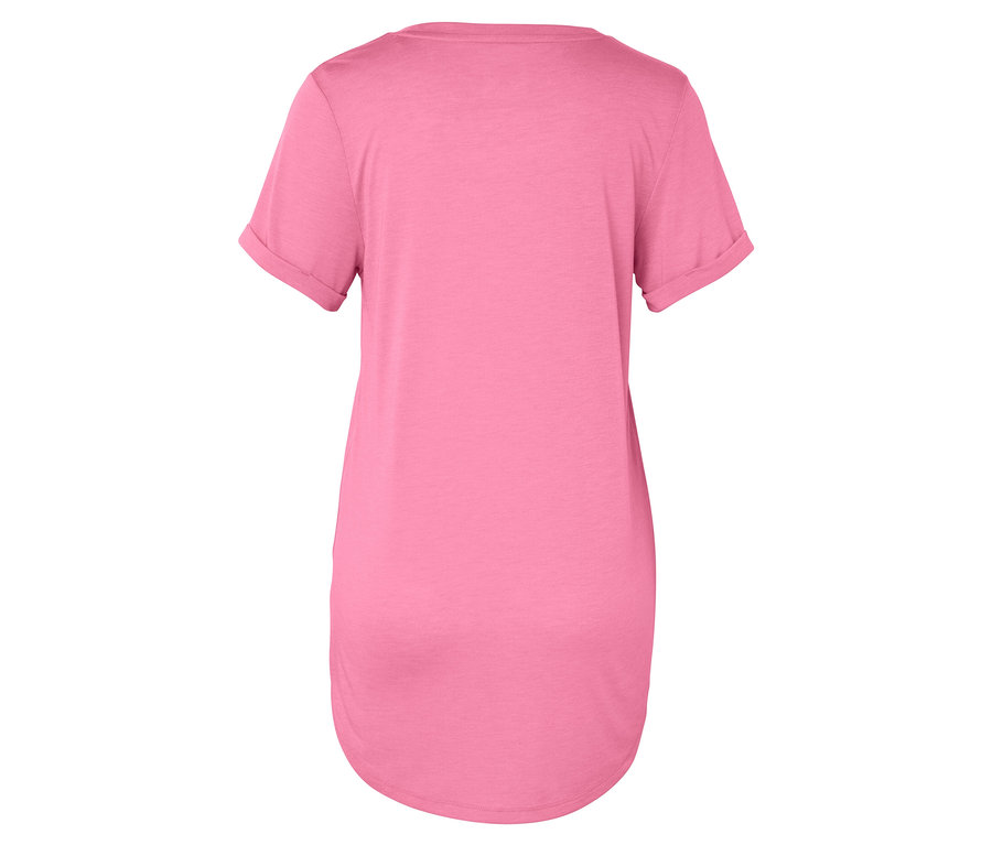 Rückansicht eines rosa T-Shirts mit kurzen Ärmeln.