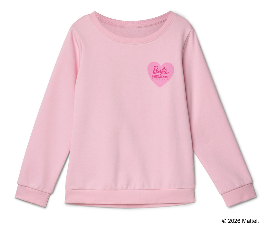 Rosa Sweatshirt mit Barbie-Logo in Herzform.