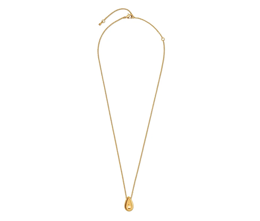 Goldene Halskette mit tropfenförmigem Anhänger.