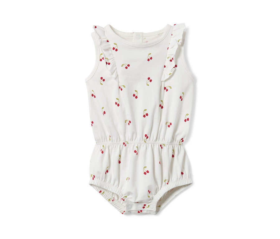Weißer Babybody mit Kirschmuster, aus Bio-Baumwolle, 2 Stück.