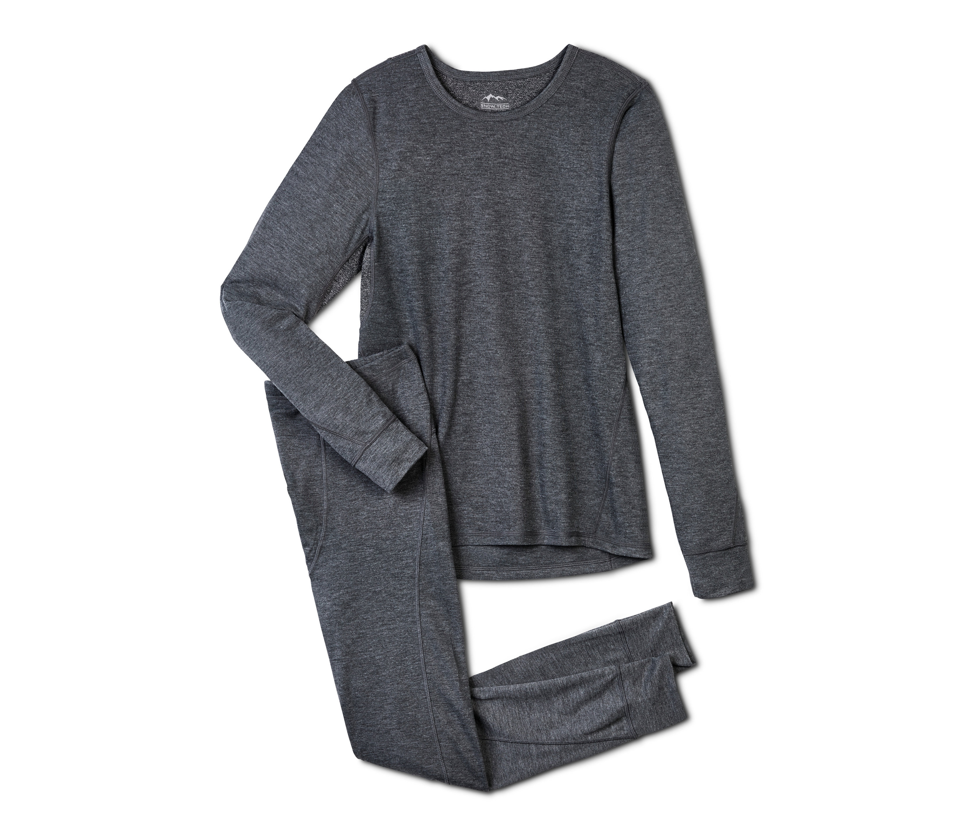 Graue Thermo-Funktionsunterwäsche liegt auf einem weißen Hintergrund.