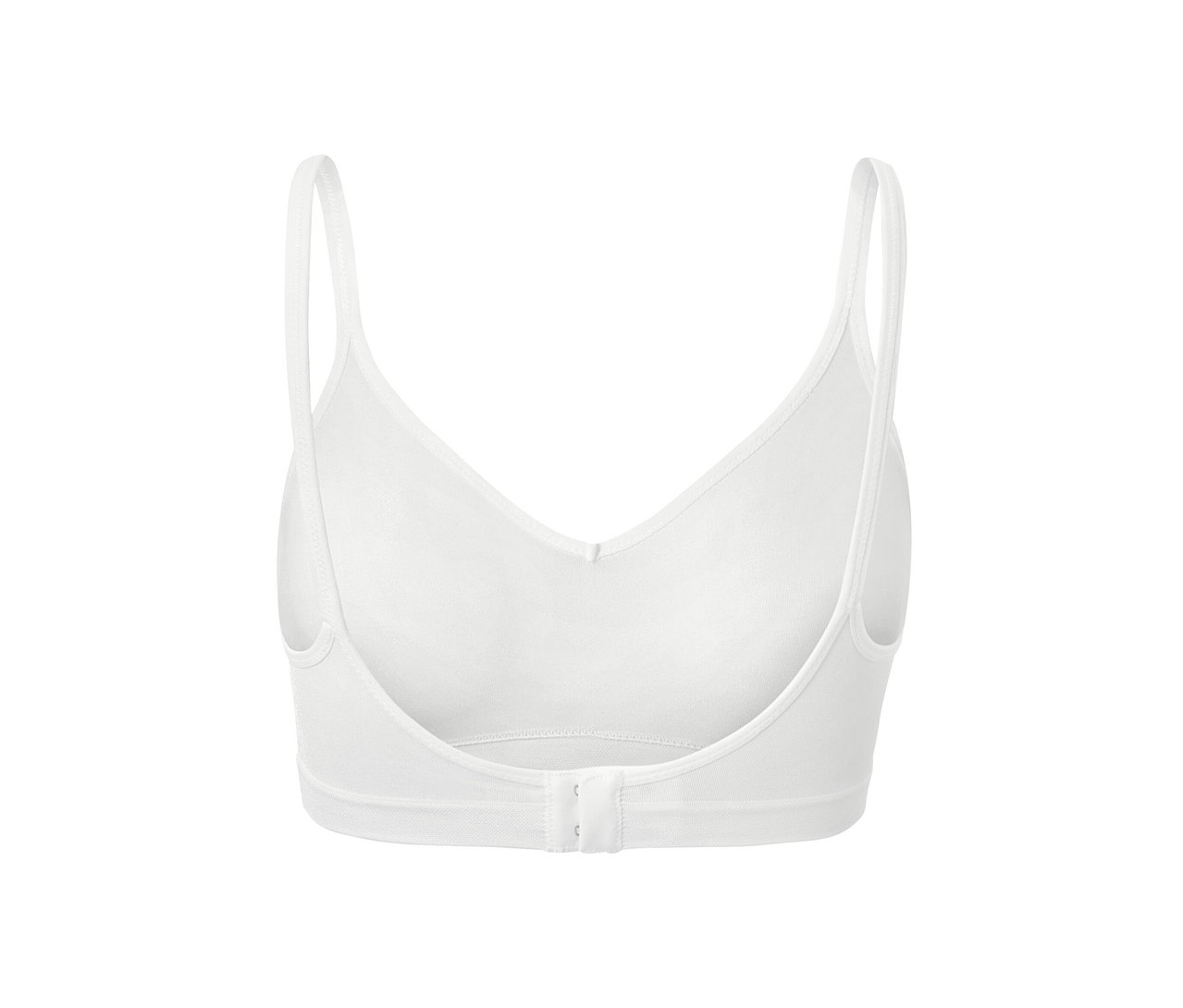 Detailansicht von Rückseite eines weißen Seamless-Soft-BHs.