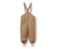 Braune Kinder-Thermo-Regenhose mit Latz und Reflexstreifen am Hosenbein.