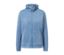 Hellblaue Kapuzenjacke mit RWS-lizenzierter Wolle, Reißverschluss und Taschen.