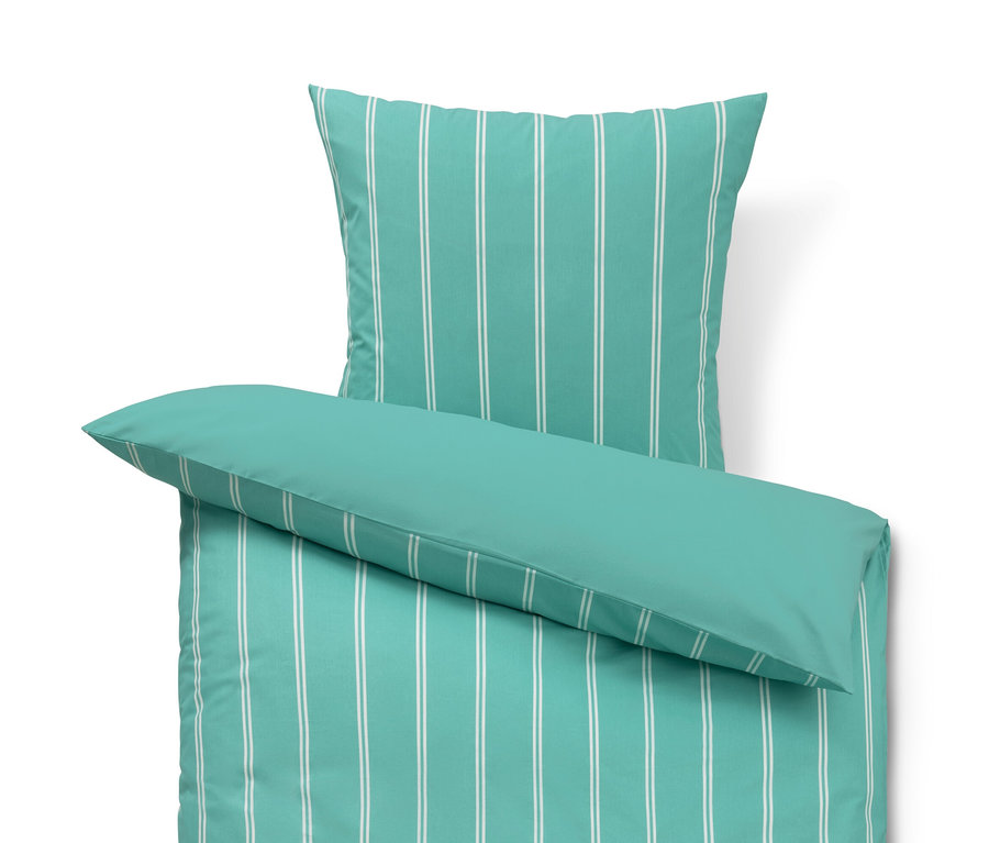 Bettbezug und Kopfkissenbezug aus Renforcé-Bettwäsche, Normalgröße, mit Streifenmuster.
