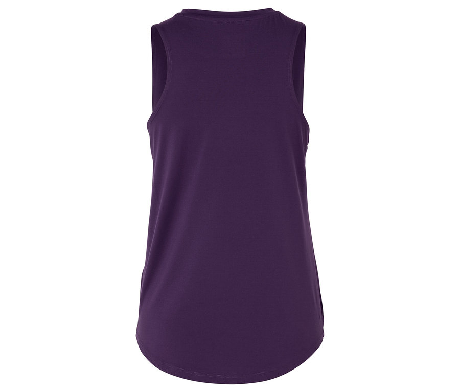 Ein violettes Tanktop von hinten.