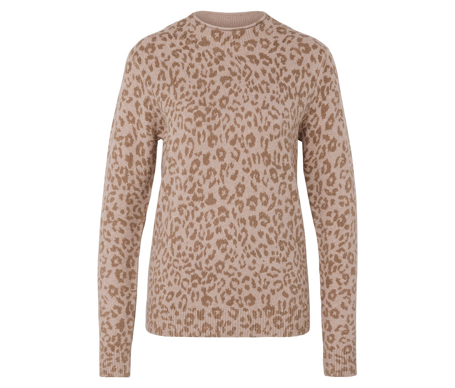 Ein hellbrauner Pullover mit Leopardenmuster.