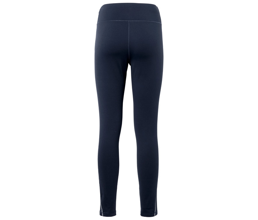 Dunkelblaue Leggings mit hohem Bund von hinten.