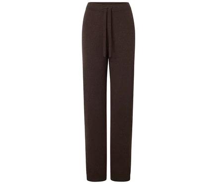 Braune Strickhose mit Kordelzug in der Taille.