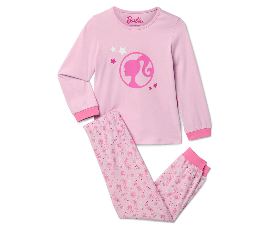 Rosa Pyjama mit langen Ärmeln und Barbie-Puppenaufdruck.