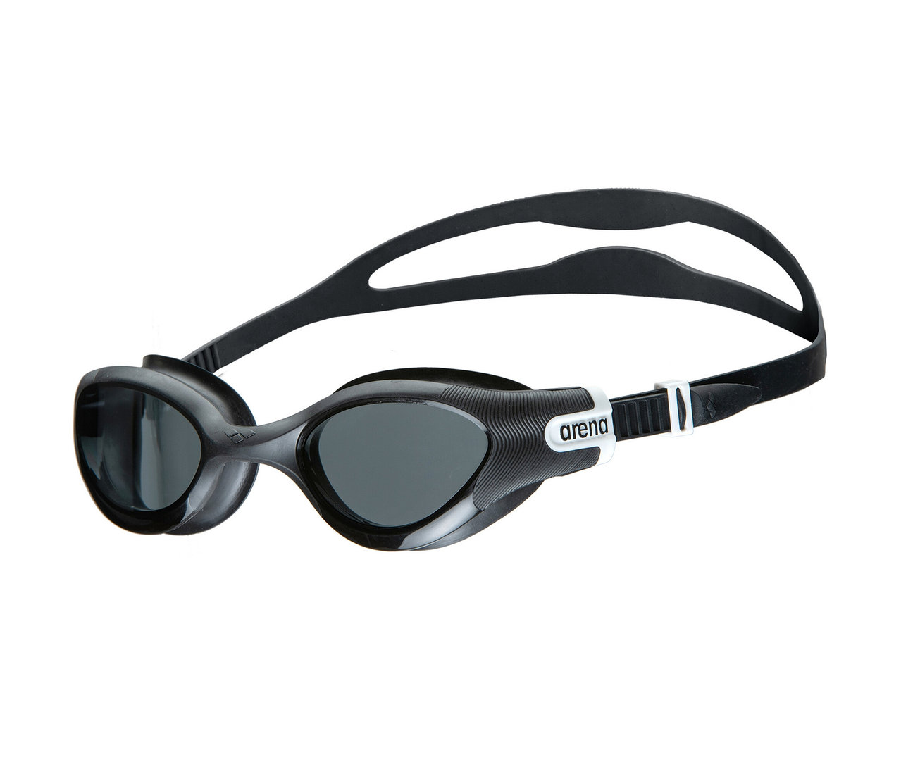 Schwarze arena Unisex-Schwimmbrille THE ONE PLUS auf weißem Hintergrund.