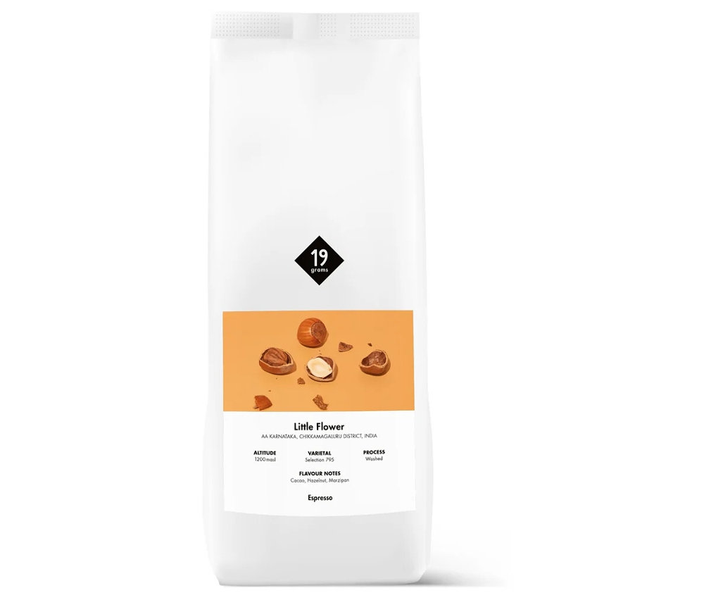 Weiße Packung 19grams - Little Flower Espresso - 1 kg Ganze Bohne.