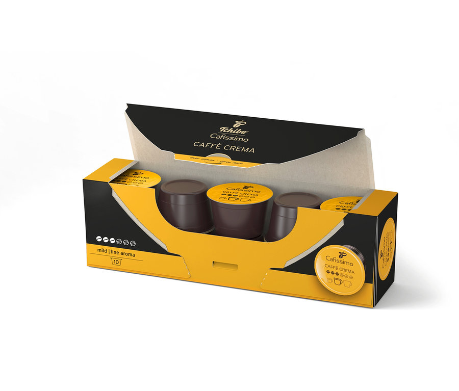 Packung RA CFM Caffe Crema mild 10 Cup Paket, Cafissimo Caffè Crema mild - 10 Kapseln und Cafissimo Caffè Crema mild - 80 Kapslen.