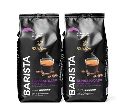Zwei Packungen BARISTA Espresso Dark - 2x 1 kg Ganze Bohne.