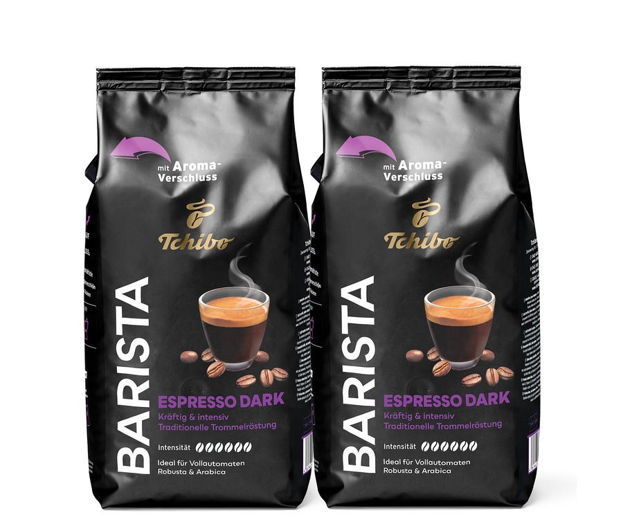 Zwei Packungen BARISTA Espresso Dark - 2x 1 kg Ganze Bohne.
